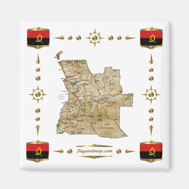 Angola Map + Flags Magnet (Front)