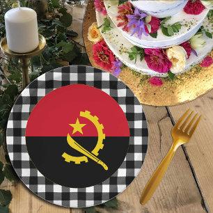 Angola Plate, buffalo plaid & Angolan Flag Paper Plate