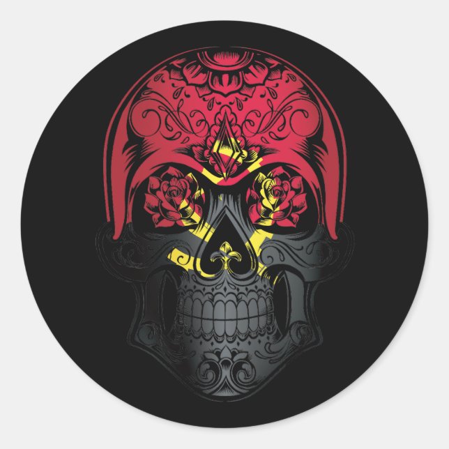 Angola  Skull And Roses Flag Classic Round Sticker (Front)
