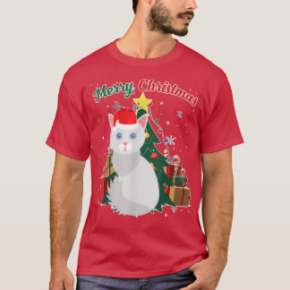 Angora Cat Christmas Tree Snow Flakes Xmas Present T-Shirt