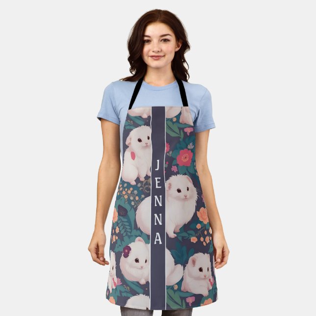 Angora Ferret Floral Colourful Custom Pattern Apron (Worn)