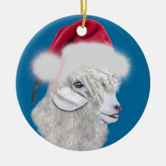 Angora Goat Santa Hat Christmas  Ornament (Front)