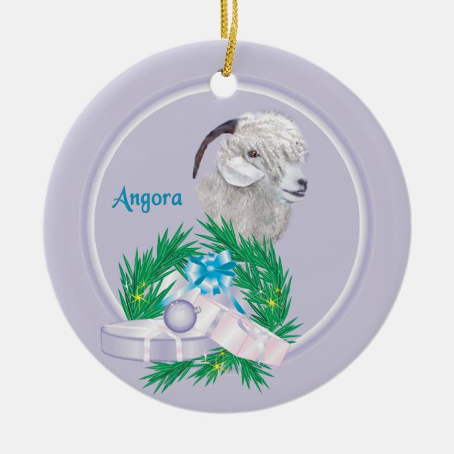 Angora Goat Wreath Holiday Ornament (Front)