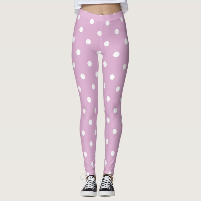 Angora Pink Polka Dots Leggings (Front)