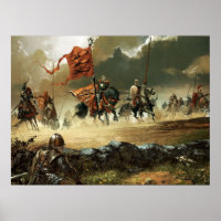 Angreifende Ritter unter einer Standarte