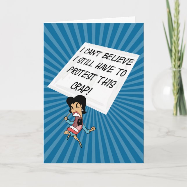 Angry activist with a protest sign card (Front)