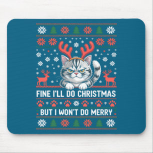 Angry Antler Cat Funny Xmas Ugly Sweater Long Slee Mouse Mat