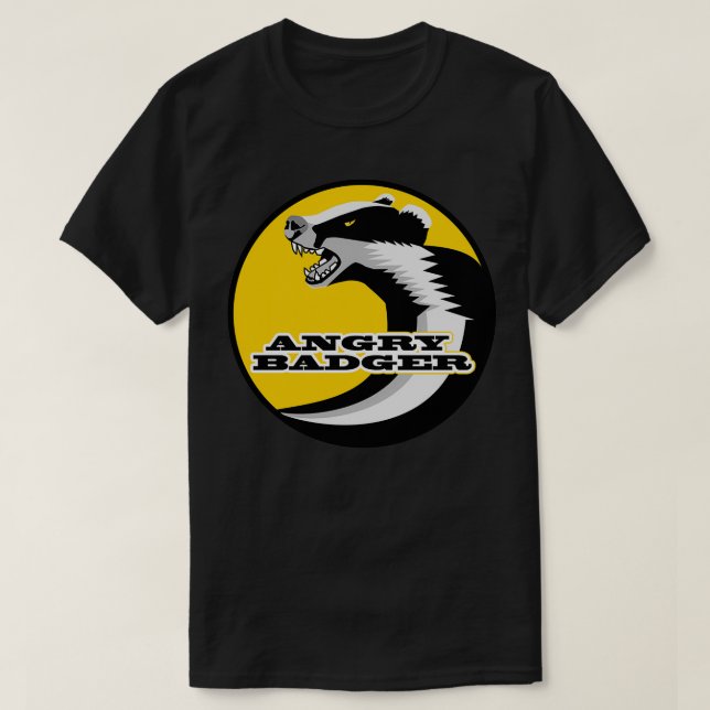 Angry Badger Black And White Anti Hunt Yellow Circ T-Shirt (Design Front)