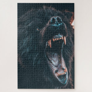 Angry Bear Teeth Black Bear Growl Jigsaw Puzzle