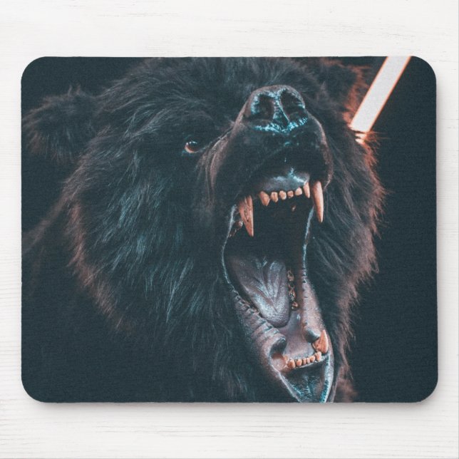 Angry Bear Teeth Black Bear Growl Mouse Mat (Front)