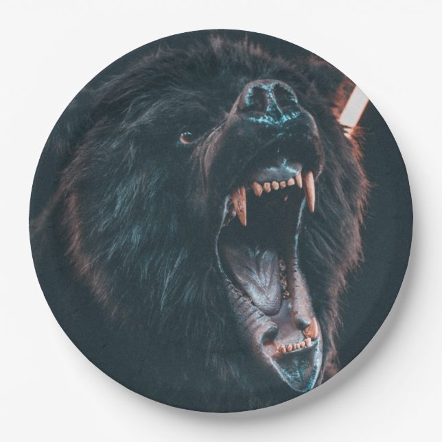 Angry Bear Teeth Black Bear Growl Paper Plate (Front)