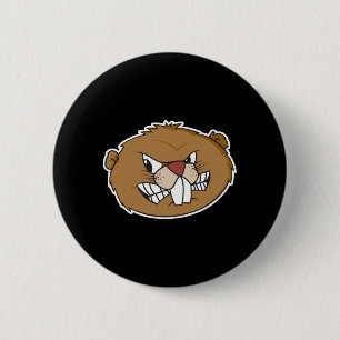 angry beaver face 6 cm round badge