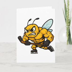 Angry Bee Ice Hockey Player Strong Insect Card