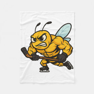 Angry Bee Ice Hockey Player Strong Insect  Fleece Blanket