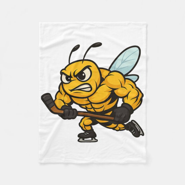 Angry Bee Ice Hockey Player Strong Insect  Fleece Blanket (Front)