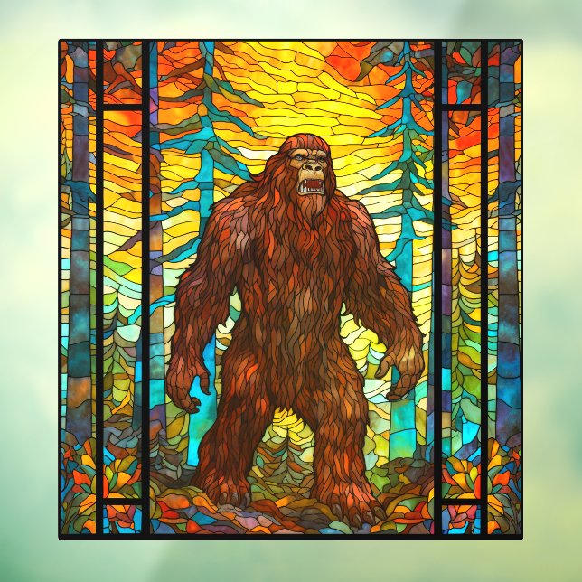 Angry Bigfoot At Sunset Faux Stained Glass Window Cling (Sheet 3)