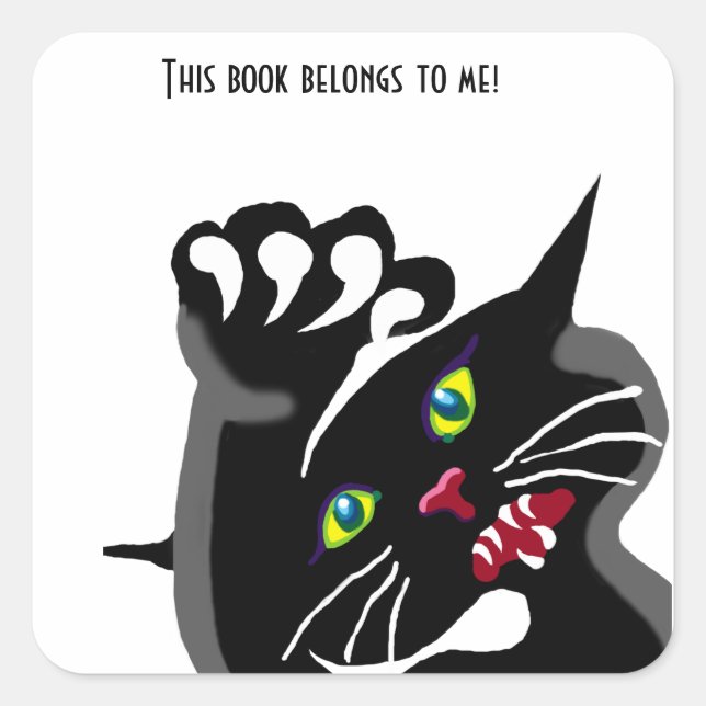 Angry black cat bookplate Sticker (Front)