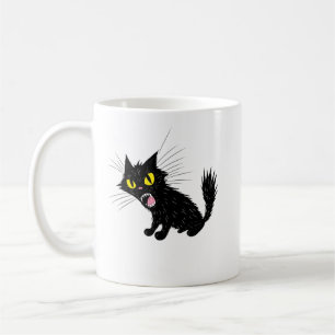 Angry Black Cat Cartoon T-Shirt Coffee Mug