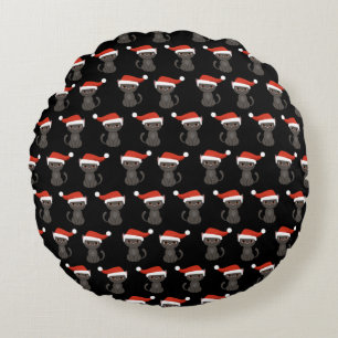 Angry Black Cat Funny Christmas Gifts Halloween Round Cushion