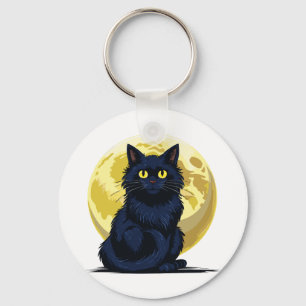 Angry black cat key ring