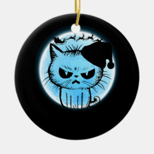 Angry Black Cat Merry Christmas Santa Hat Xmas Cat Ceramic Tree Decoration
