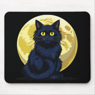 Angry black cat mouse mat