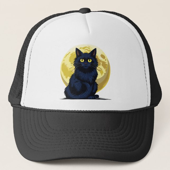 Angry black cat trucker hat (Front)