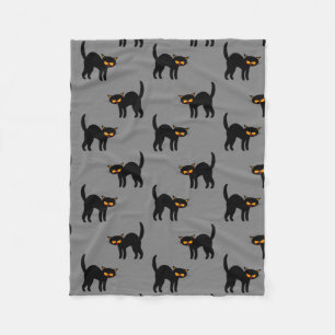 Angry Black Cat Yellow Eyes Grey Halloween Gifts Fleece Blanket