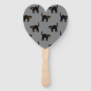 Angry Black Cat Yellow Eyes Grey Halloween Hand Fan