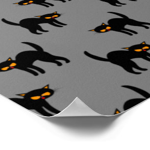 Angry Black Cat Yellow Eyes Grey Halloween Poster