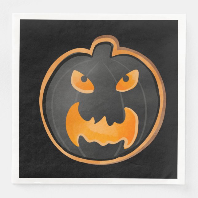 ANGRY BLACK ORANGE HALLOWEEN  PUMPKIN NAPKIN (Front)