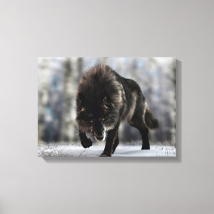Angry black wolf canvas print