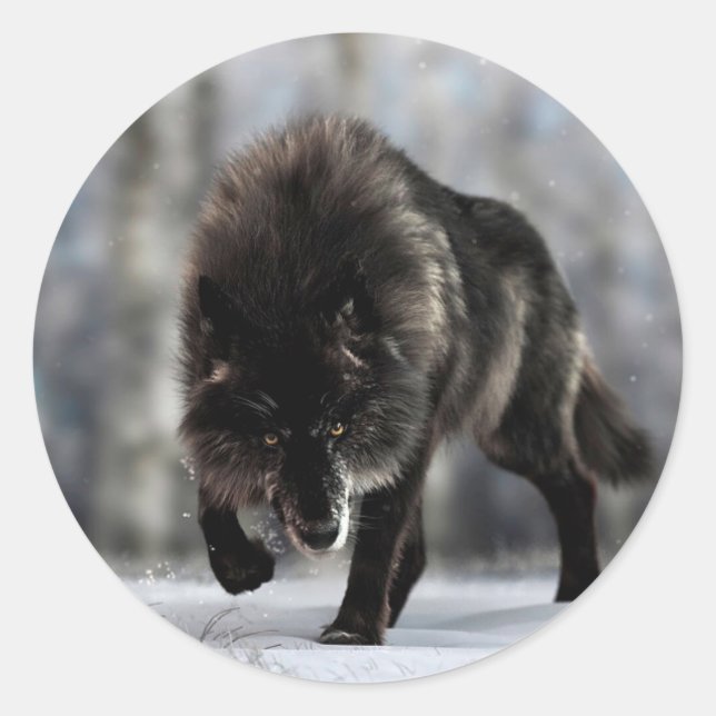 Angry black wolf classic round sticker (Front)