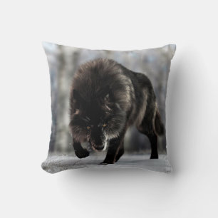 Angry black wolf cushion