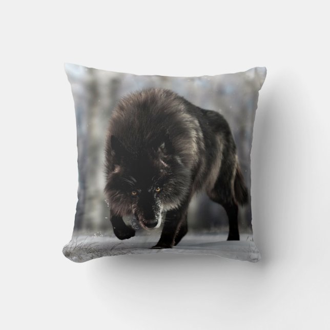 Angry black wolf cushion (Front)