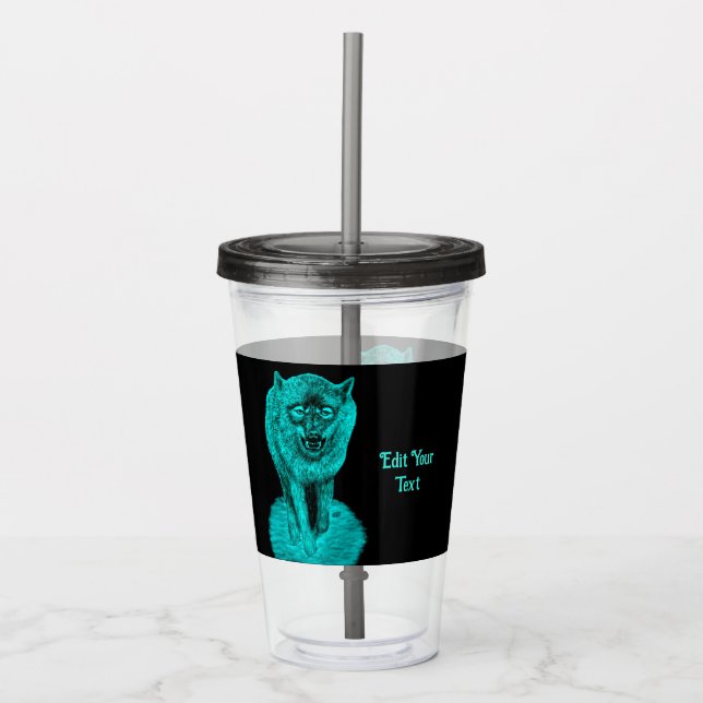 Angry Black Wolf in the Night Acrylic Tumbler (Front)