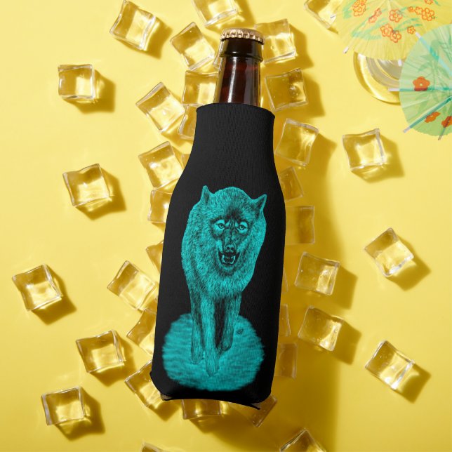 Angry Black Wolf in the Night Bottle Cooler (In Situ Summer)