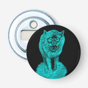 Angry Black Wolf in the Night Bottle Opener