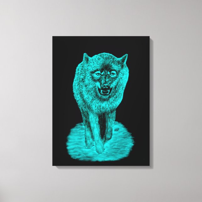 Angry Black Wolf in the Night Canvas Print (Front)