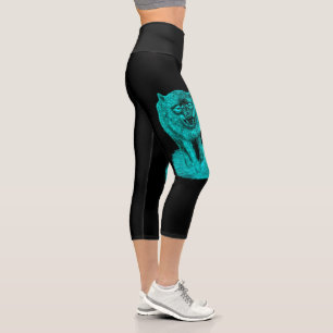 Angry Black Wolf in the Night Capri Leggings