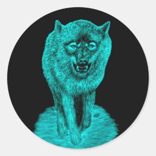 Angry Black Wolf in the Night Classic Round Sticker