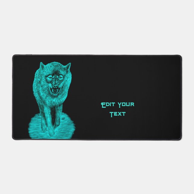 Angry Black Wolf in the Night Desk Mat (Front)