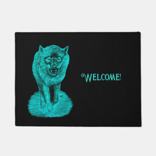 Angry Black Wolf in the Night Doormat