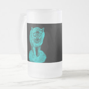 Angry Black Wolf in the Night Frosted Glass Beer Mug