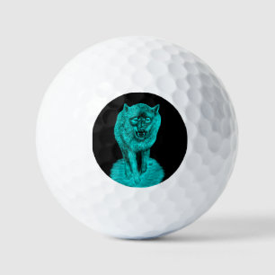 Angry Black Wolf in the Night Golf Balls