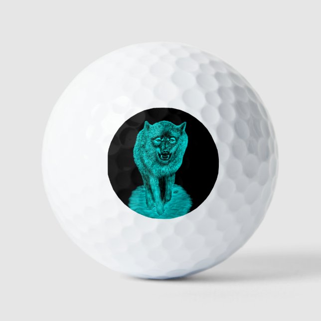 Angry Black Wolf in the Night Golf Balls (Front)
