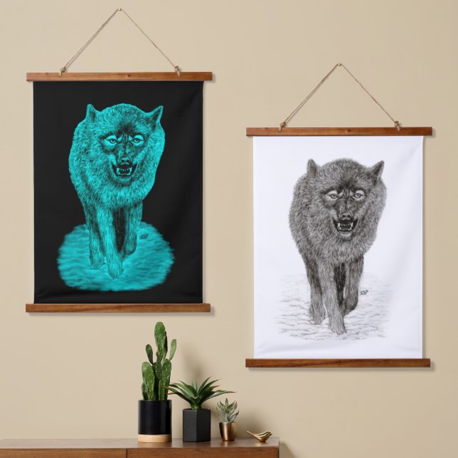 Angry Black Wolf in the Night Hanging Tapestry (Asymmetrical)