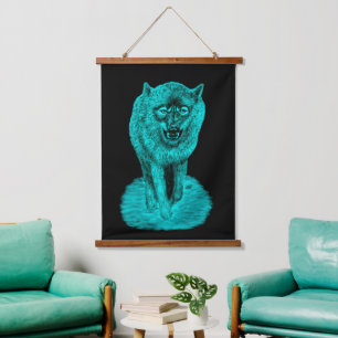Angry Black Wolf in the Night Hanging Tapestry