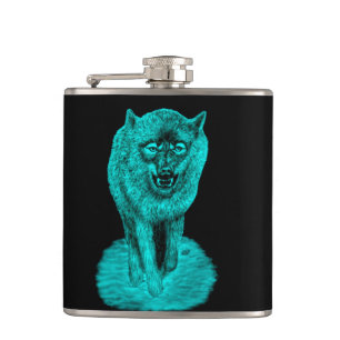 Angry Black Wolf in the Night Hip Flask