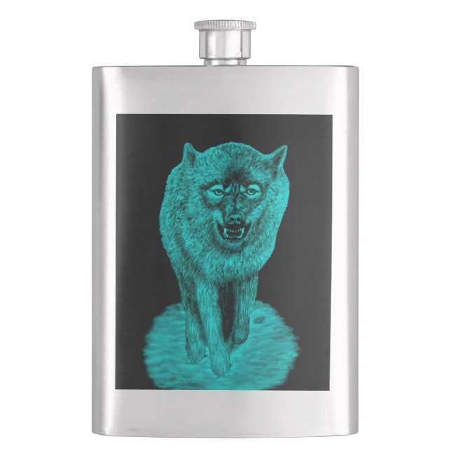 Angry Black Wolf in the Night Hip Flask (Front)